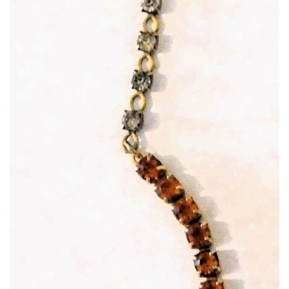 Vintage Amber Rhinestone Necklace 15 Inch Matching Clip Earrings Gold Plated - Picture 4 of 10